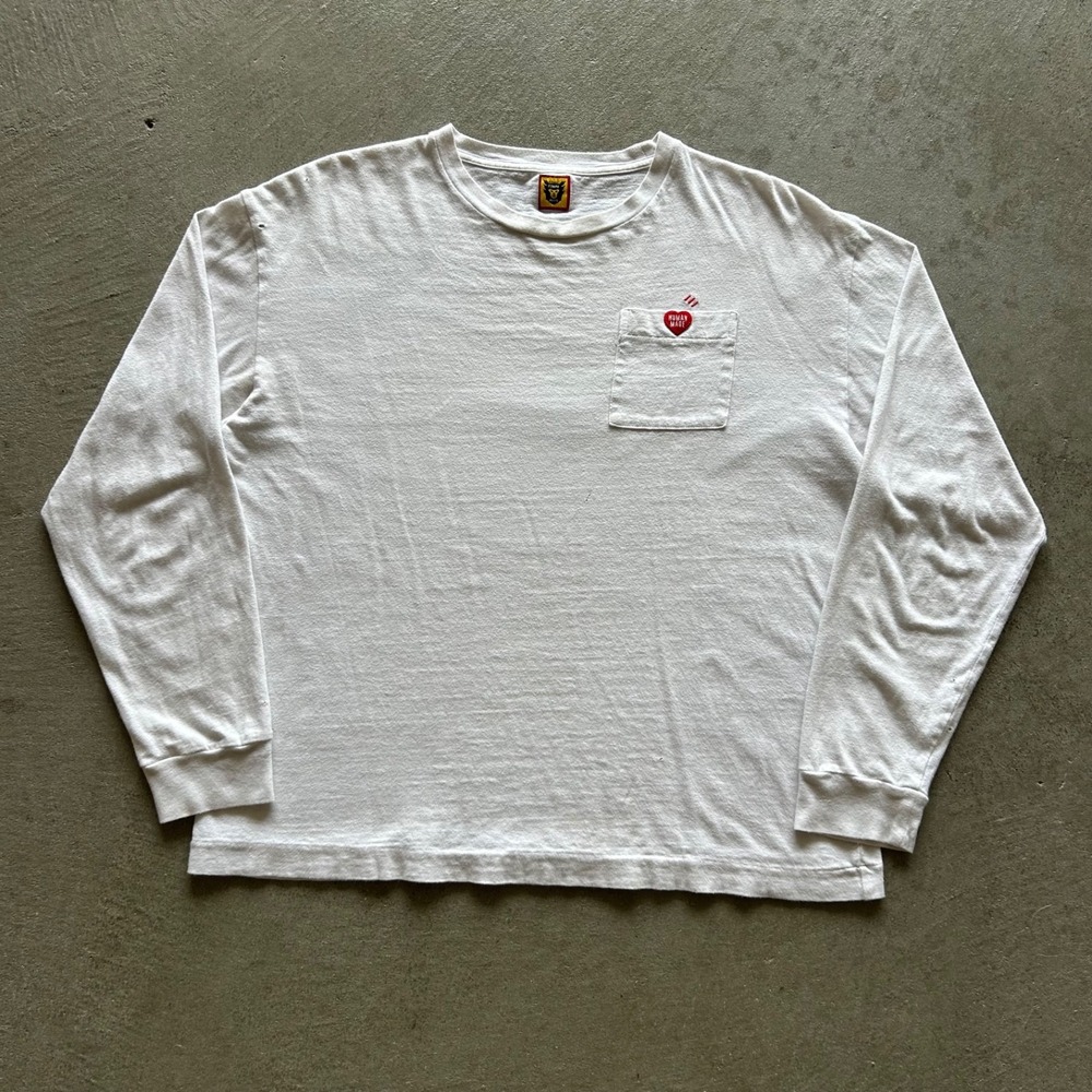 Human Made Long Sleeve Pocket Shirt Size Medium White Heart Logo Nigo Japan Made